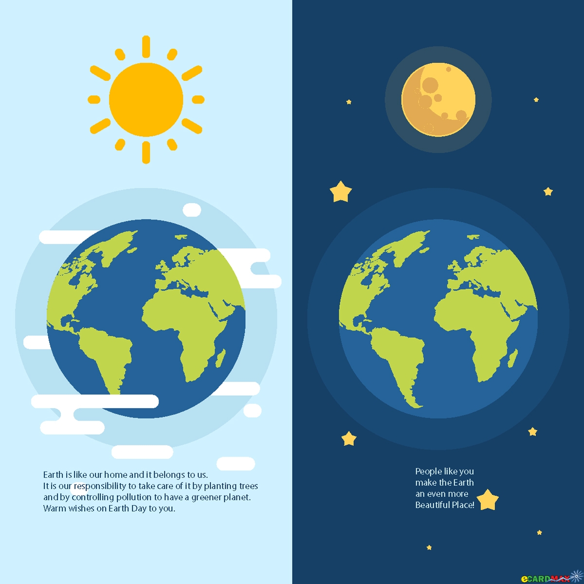 Earth with sun and moon